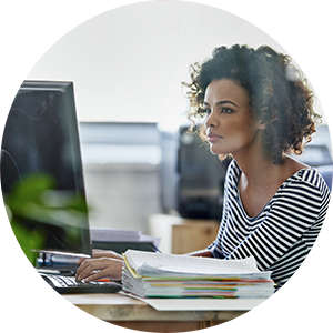 woman on a computer.